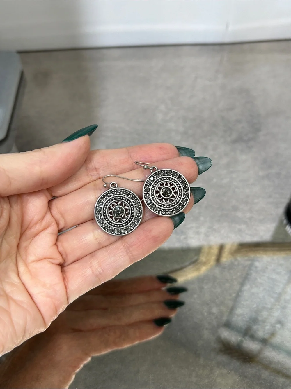 Silver-Tone Crystal Medallion Drop Earrings - Women Jewelry